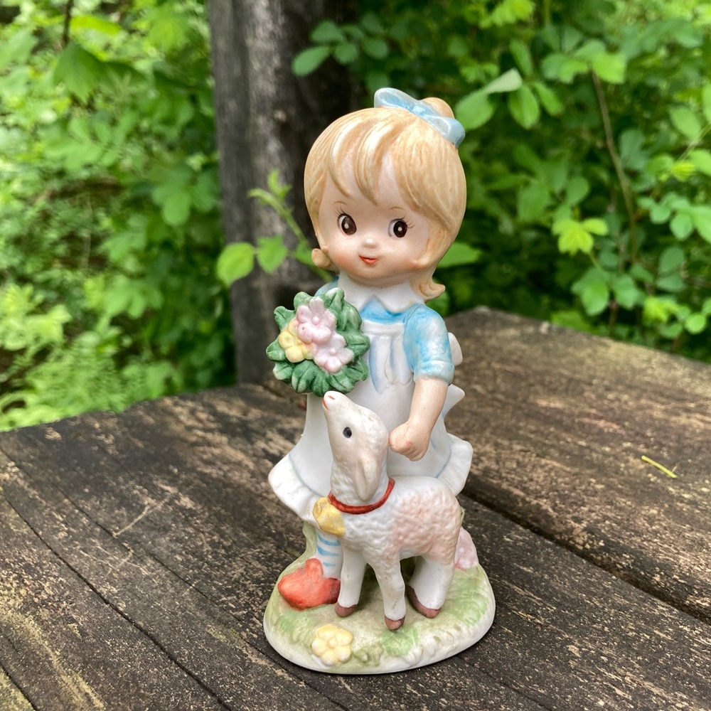 Vintage Brinns Porcelain Girl with Lamb Figurine!